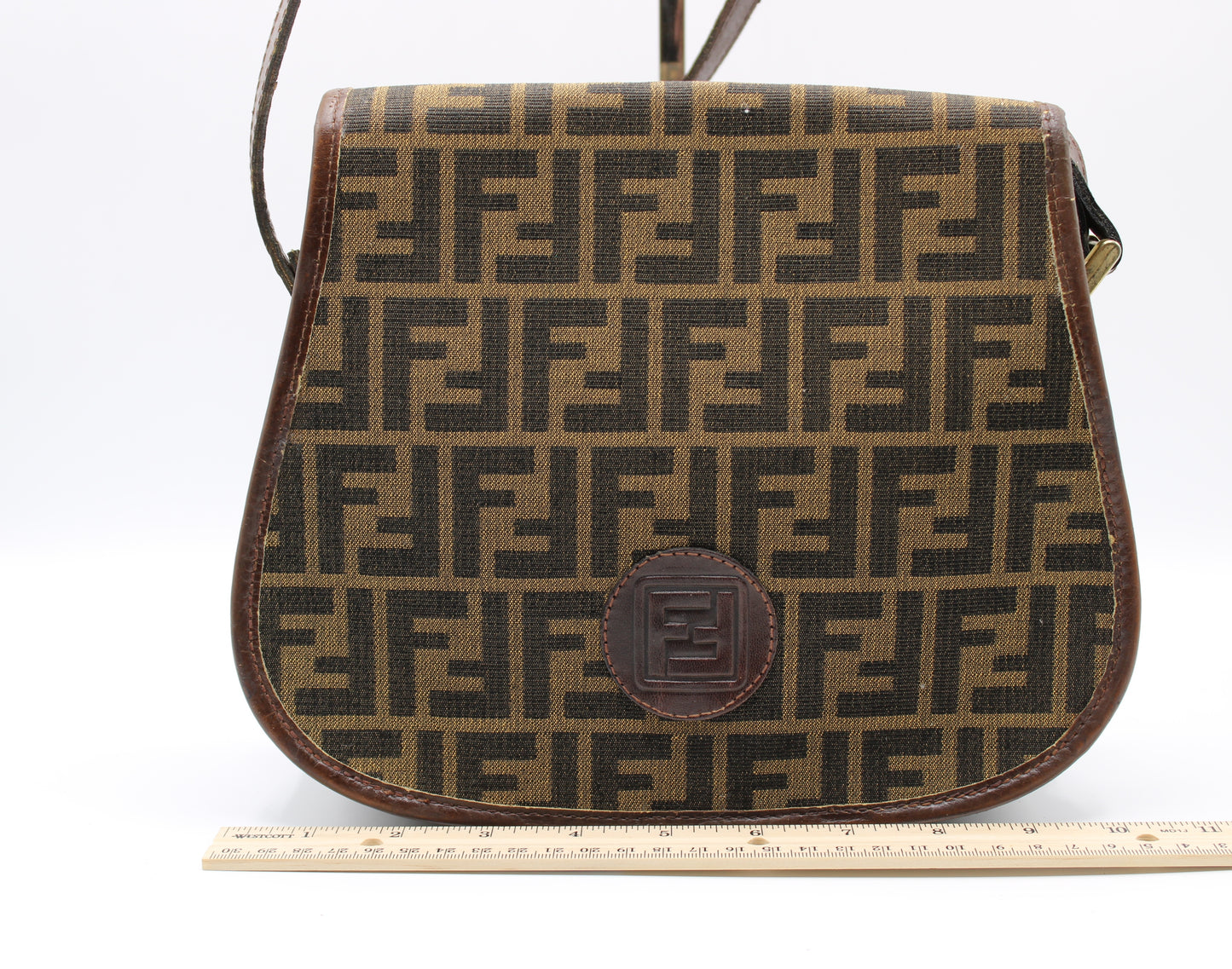 Fendi Bag Double F Brown Cloth Leather Trim Crossbody Vintage