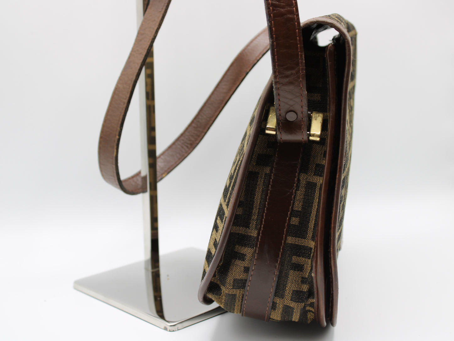 Fendi Bag Double F Brown Cloth Leather Trim Crossbody Vintage