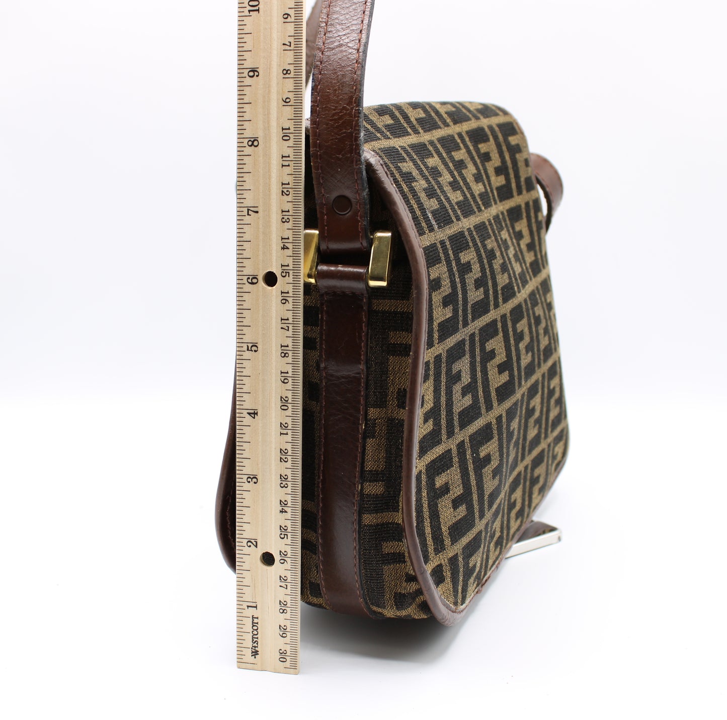 Fendi Bag Double F Brown Cloth Leather Trim Crossbody Vintage