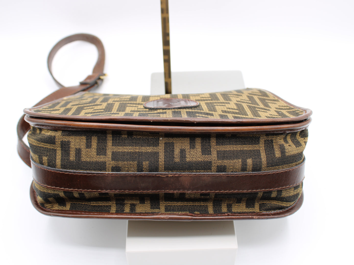 Fendi Bag Double F Brown Cloth Leather Trim Crossbody Vintage