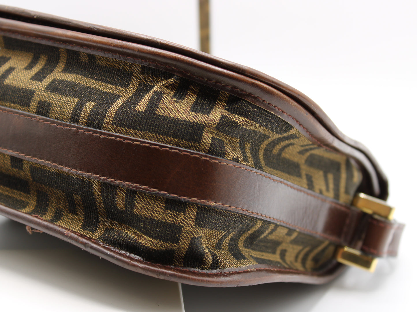Fendi Bag Double F Brown Cloth Leather Trim Crossbody Vintage