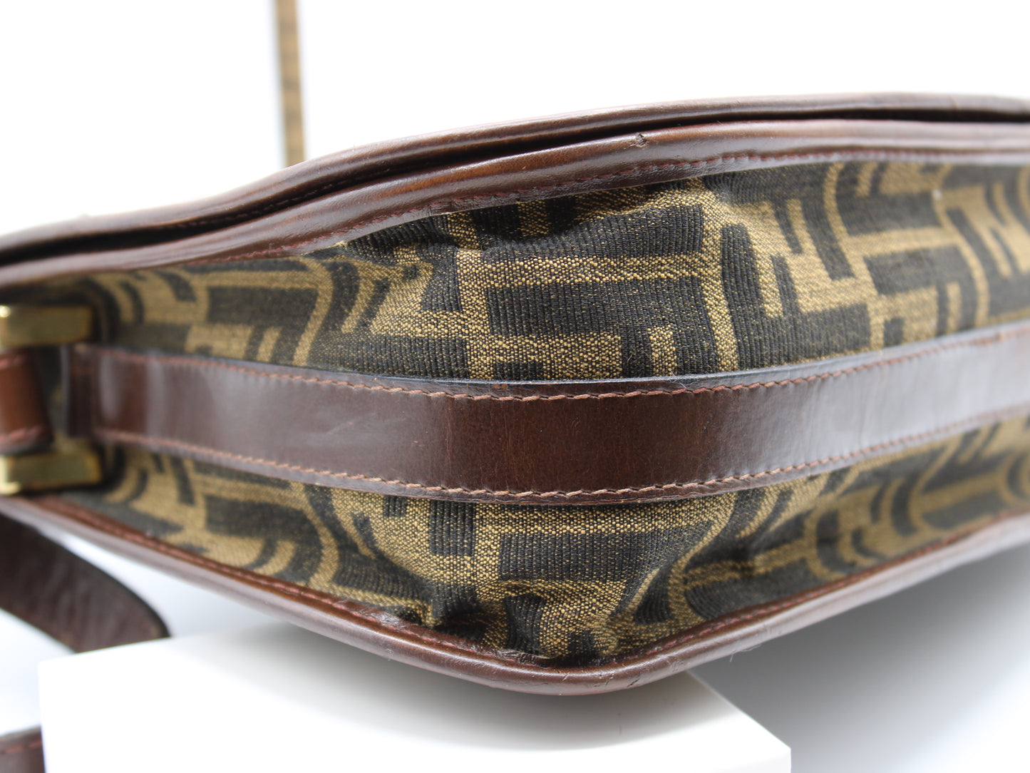 Fendi Bag Double F Brown Cloth Leather Trim Crossbody Vintage
