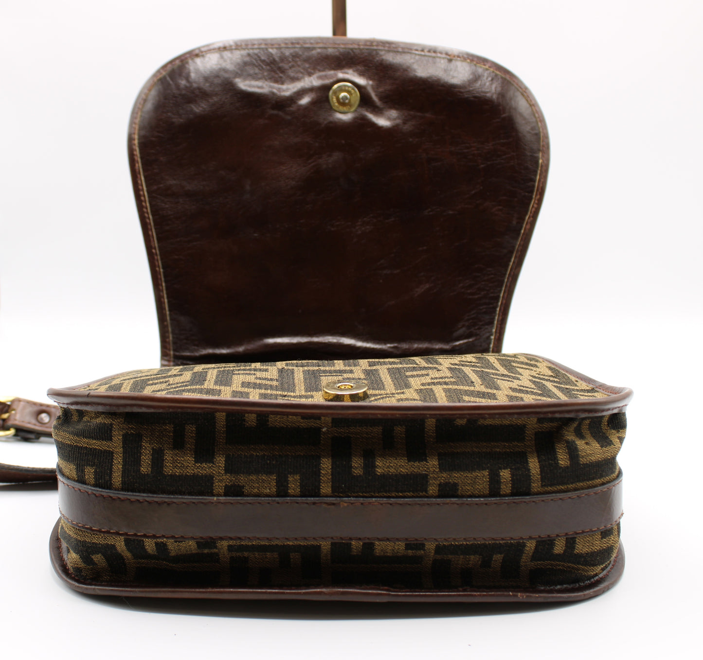 Fendi Bag Double F Brown Cloth Leather Trim Crossbody Vintage