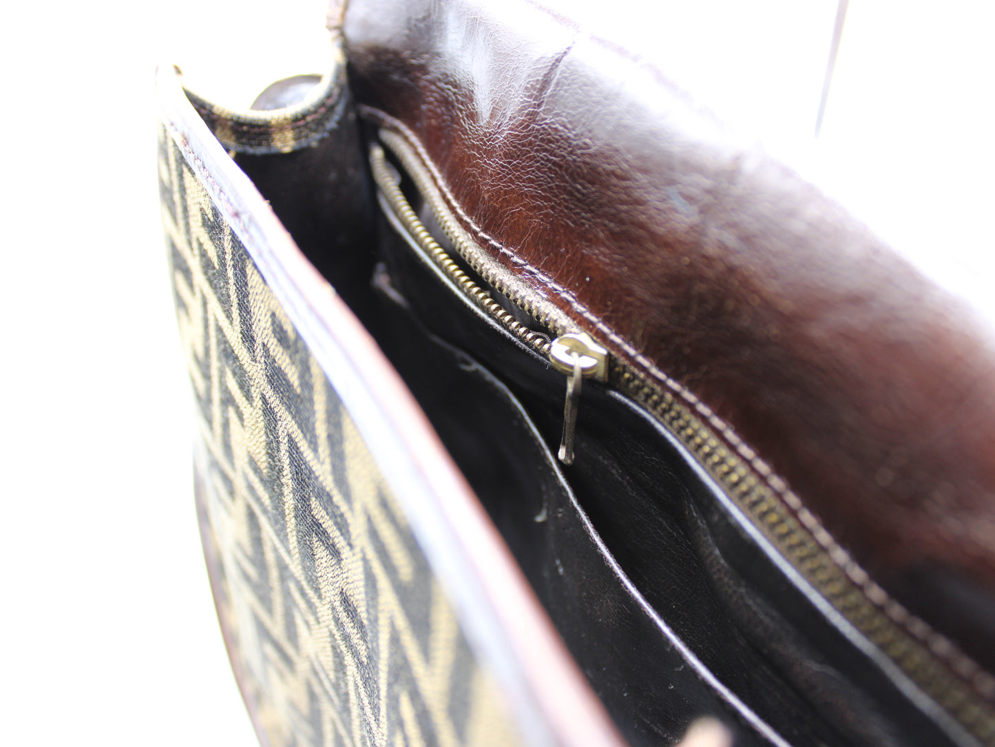 Fendi Bag Double F Brown Cloth Leather Trim Crossbody Vintage