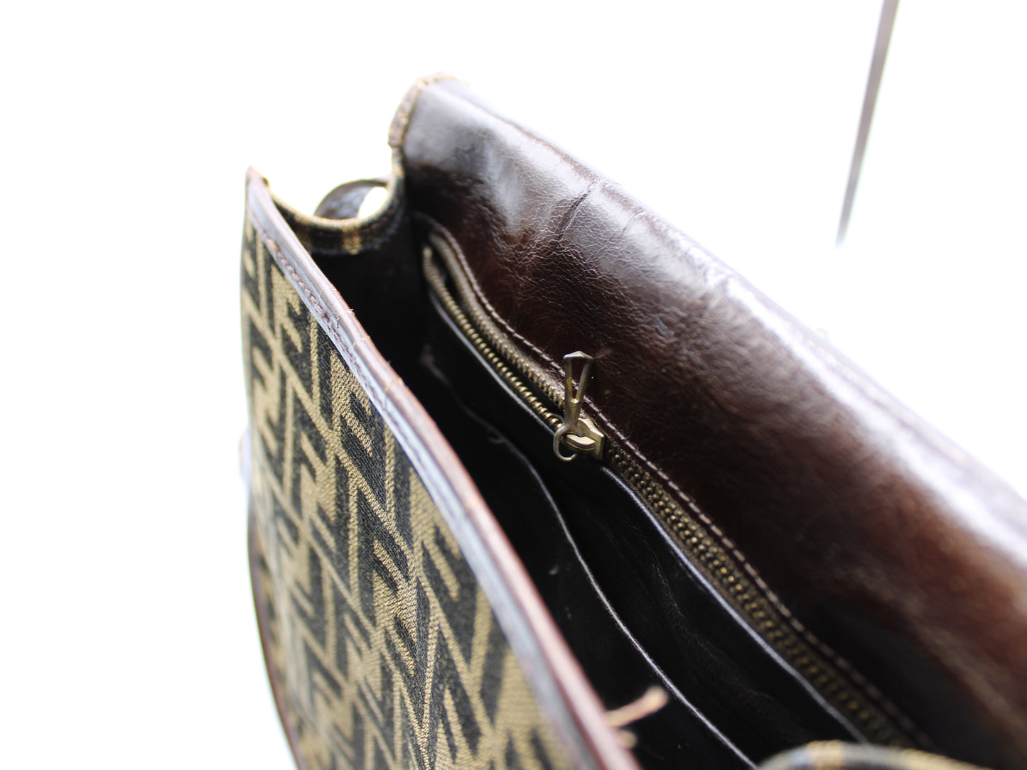 Fendi Bag Double F Brown Cloth Leather Trim Crossbody Vintage