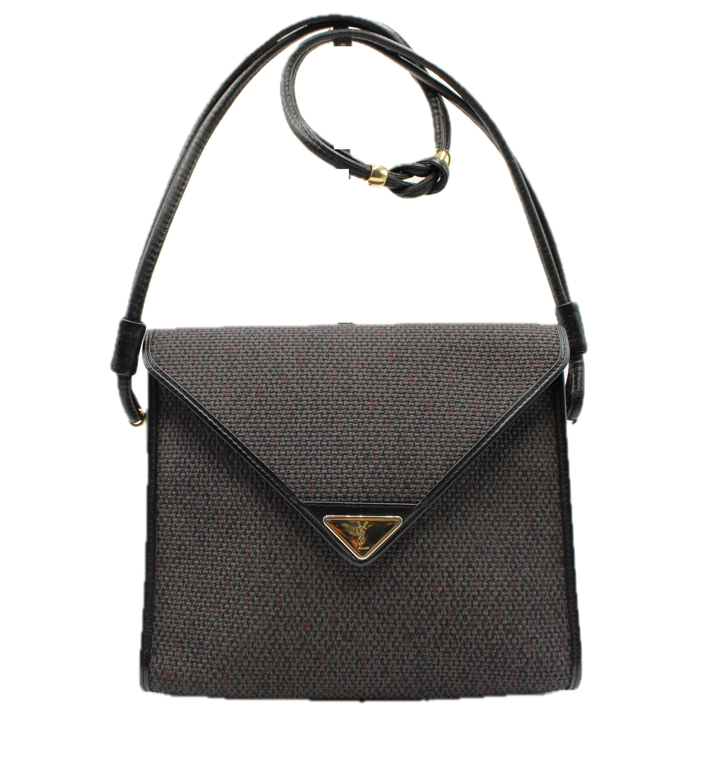 Yves Saint Laurent Crossbody Bag with Double Flap Design Black Fabric Canvas Leather