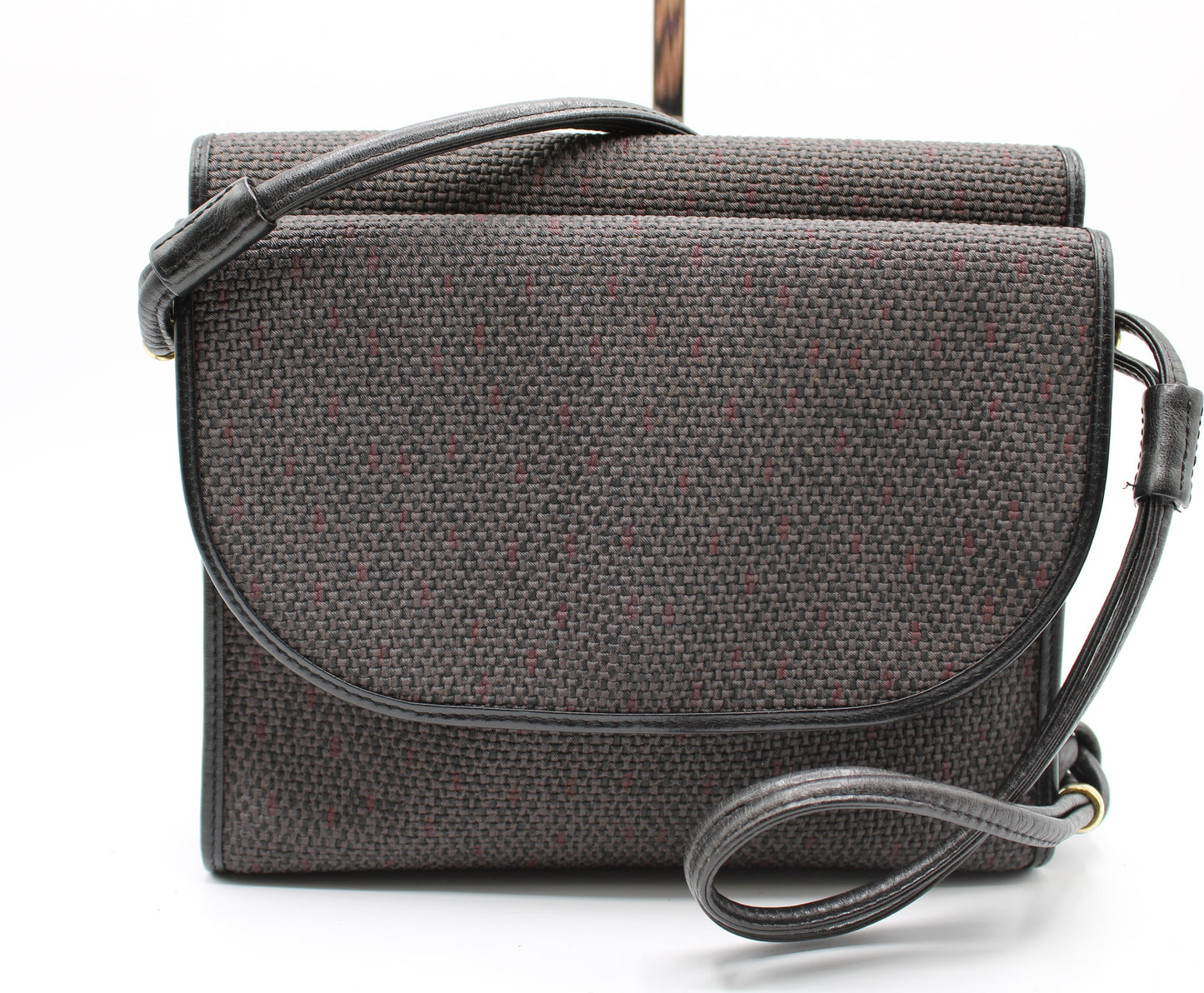 Yves Saint Laurent Crossbody Bag Double Flap Design Black Fabric Canvas Leather Vintage
