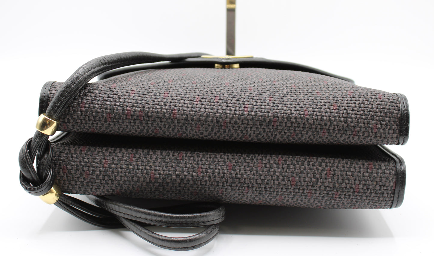 Yves Saint Laurent Crossbody Bag Double Flap Design Black Fabric Canvas Leather Vintage