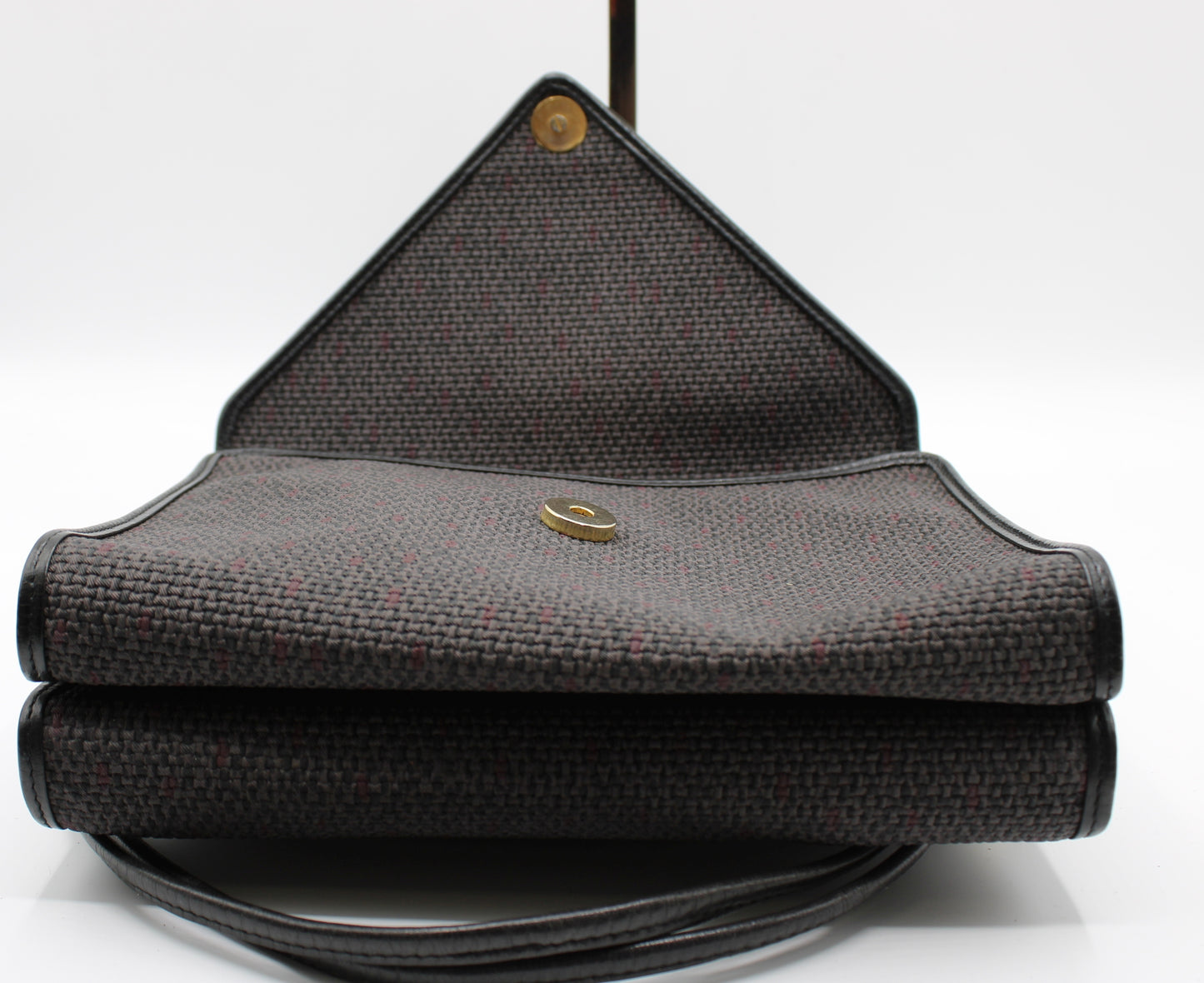 Yves Saint Laurent Crossbody Bag Double Flap Design Black Fabric Canvas Leather Vintage