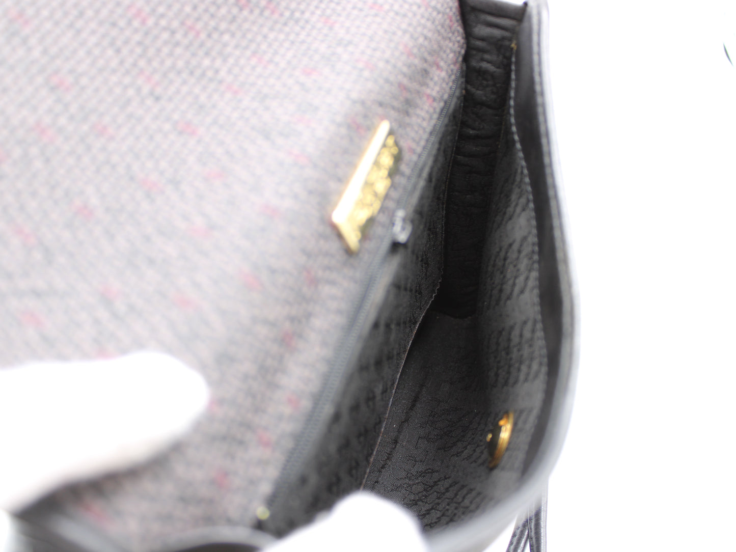 Yves Saint Laurent Crossbody Bag Double Flap Design Black Fabric Canvas Leather Vintage