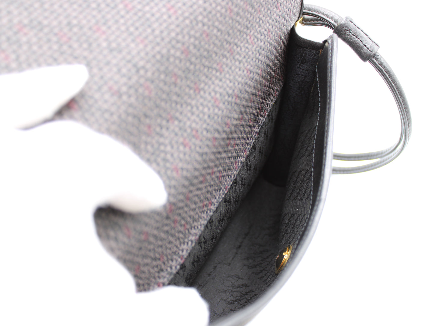 Yves Saint Laurent Crossbody Bag Double Flap Design Black Fabric Canvas Leather Vintage
