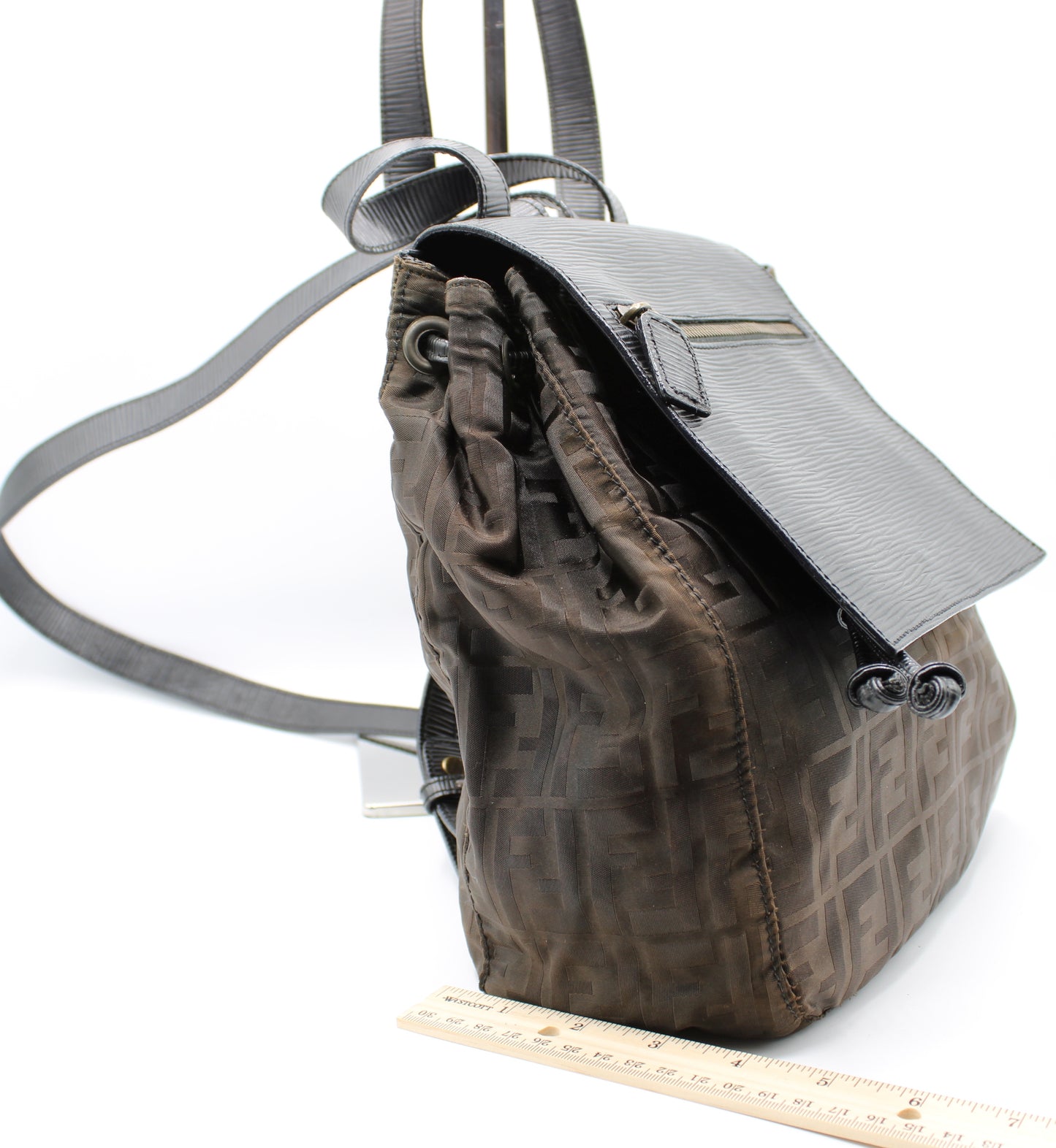 Fendi Brown Zucca Pattern Backpack Leather Flap