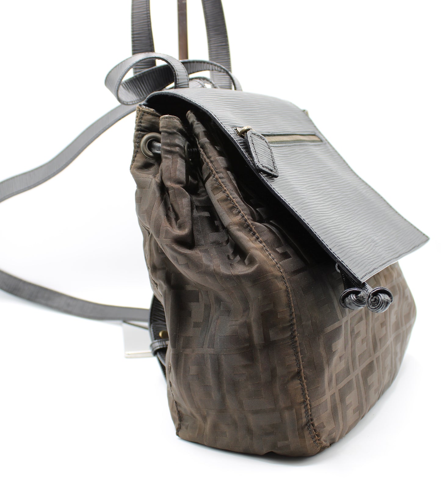 Fendi Brown Zucca Pattern Backpack Leather Flap
