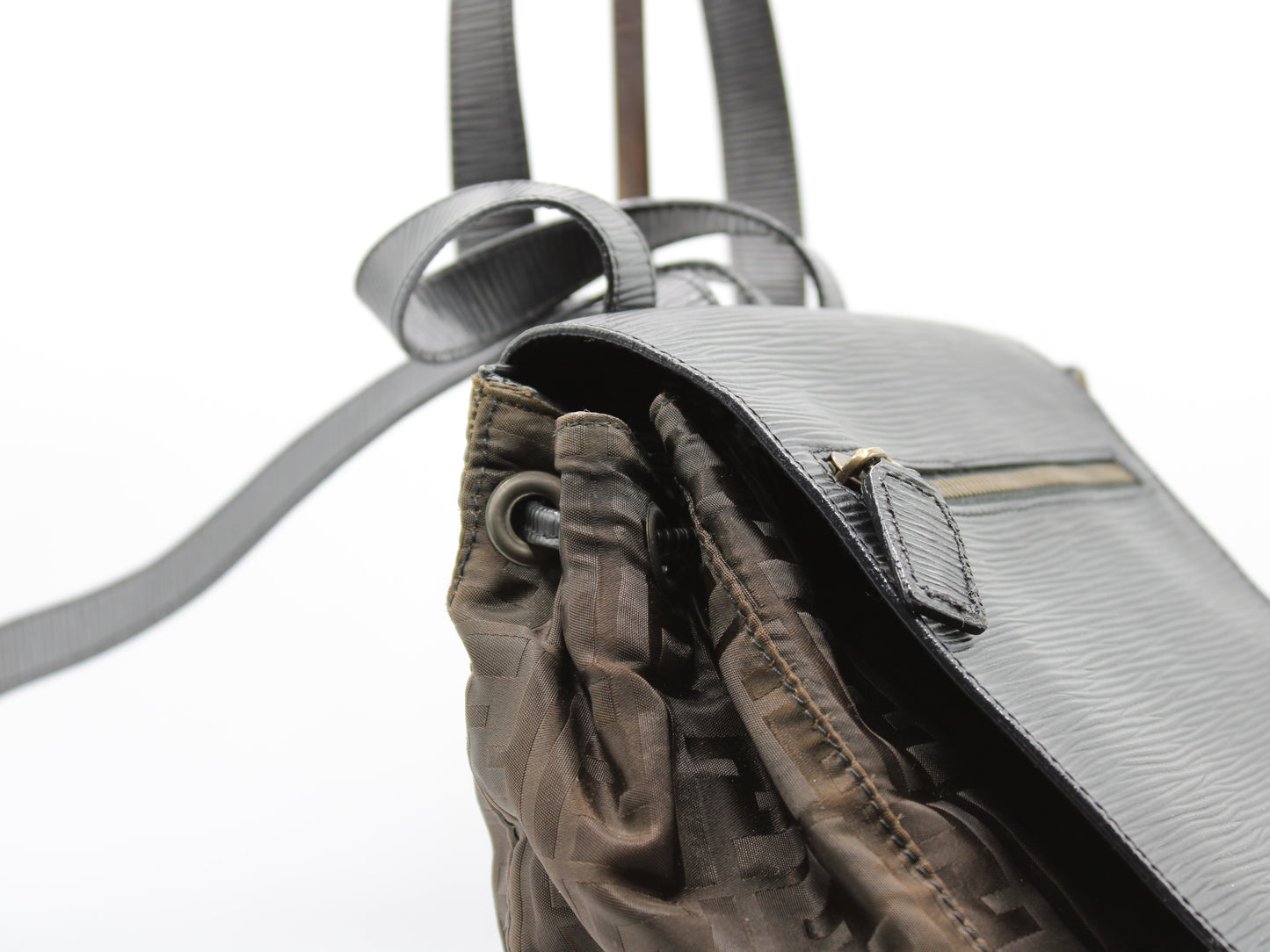 Fendi Brown Zucca Pattern Backpack Leather Flap