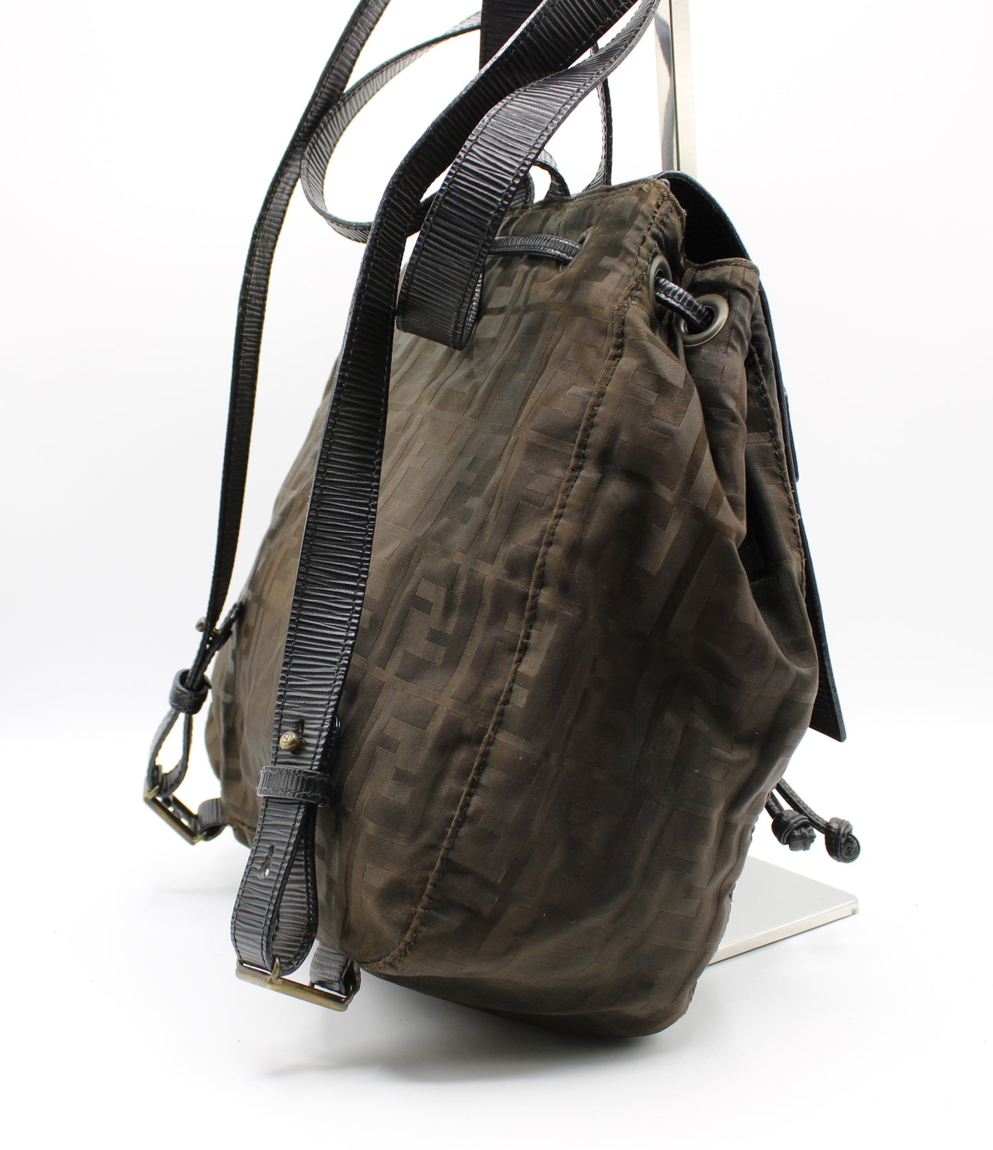 Fendi Brown Zucca Pattern Backpack Leather Flap
