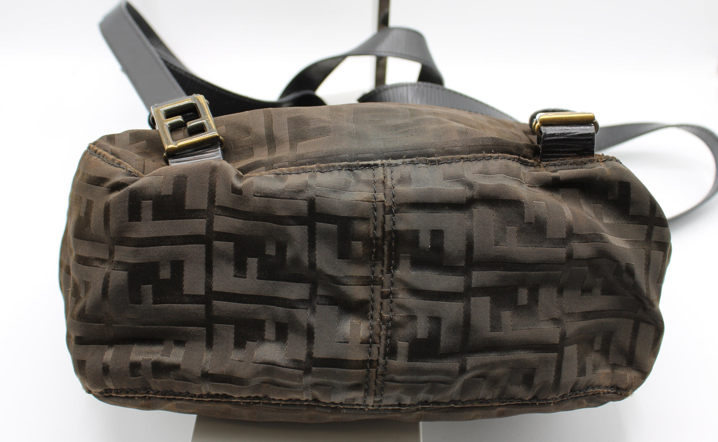 Fendi Brown Zucca Pattern Backpack Leather Flap
