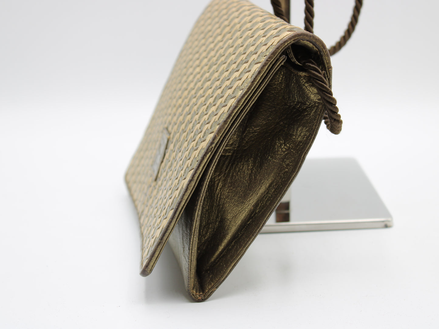 Fendi Bag Gold Tone Braided Leather Crossbody FF Logo Vintage