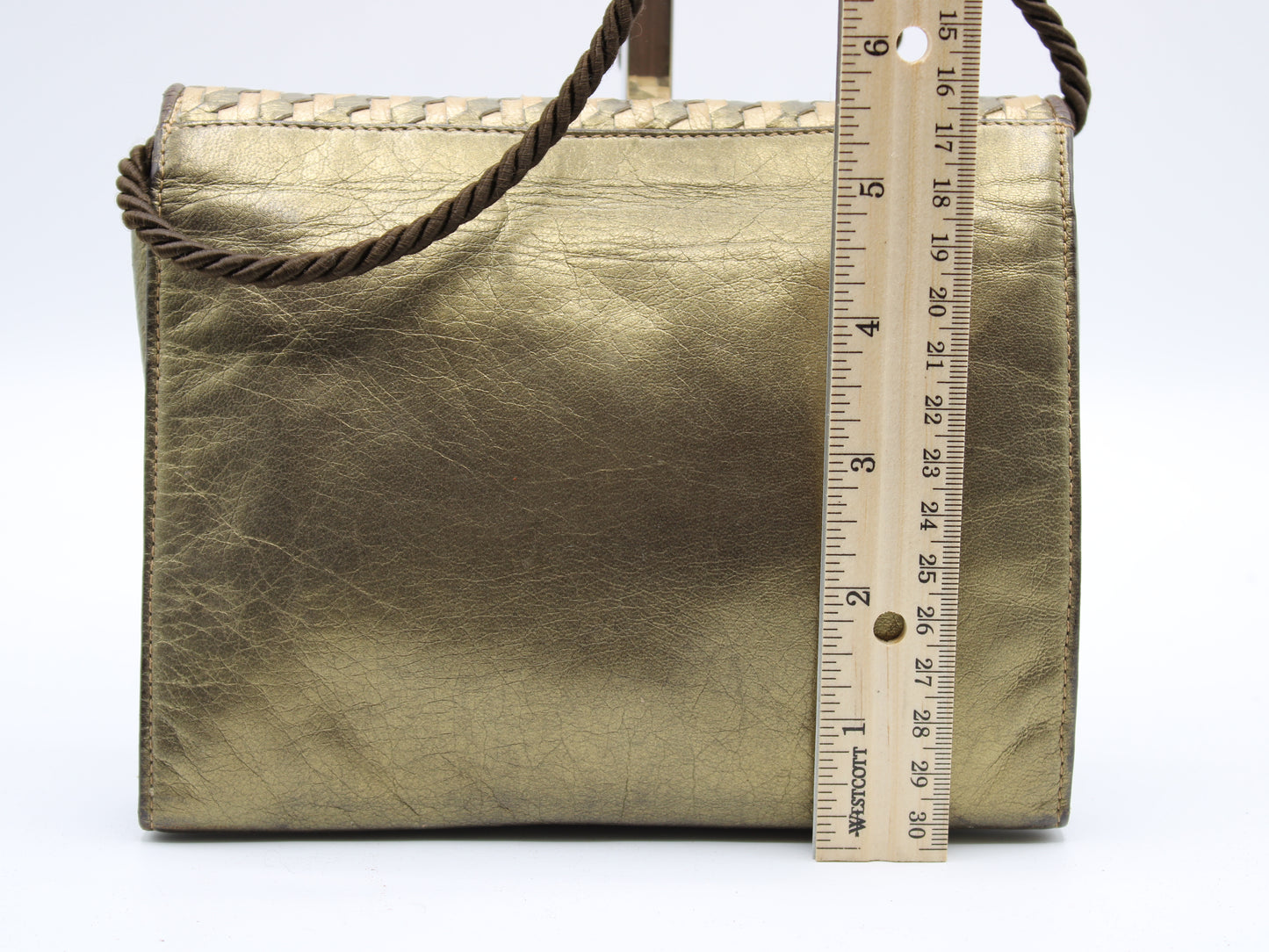 Fendi Bag Gold Tone Braided Leather Crossbody FF Logo Vintage