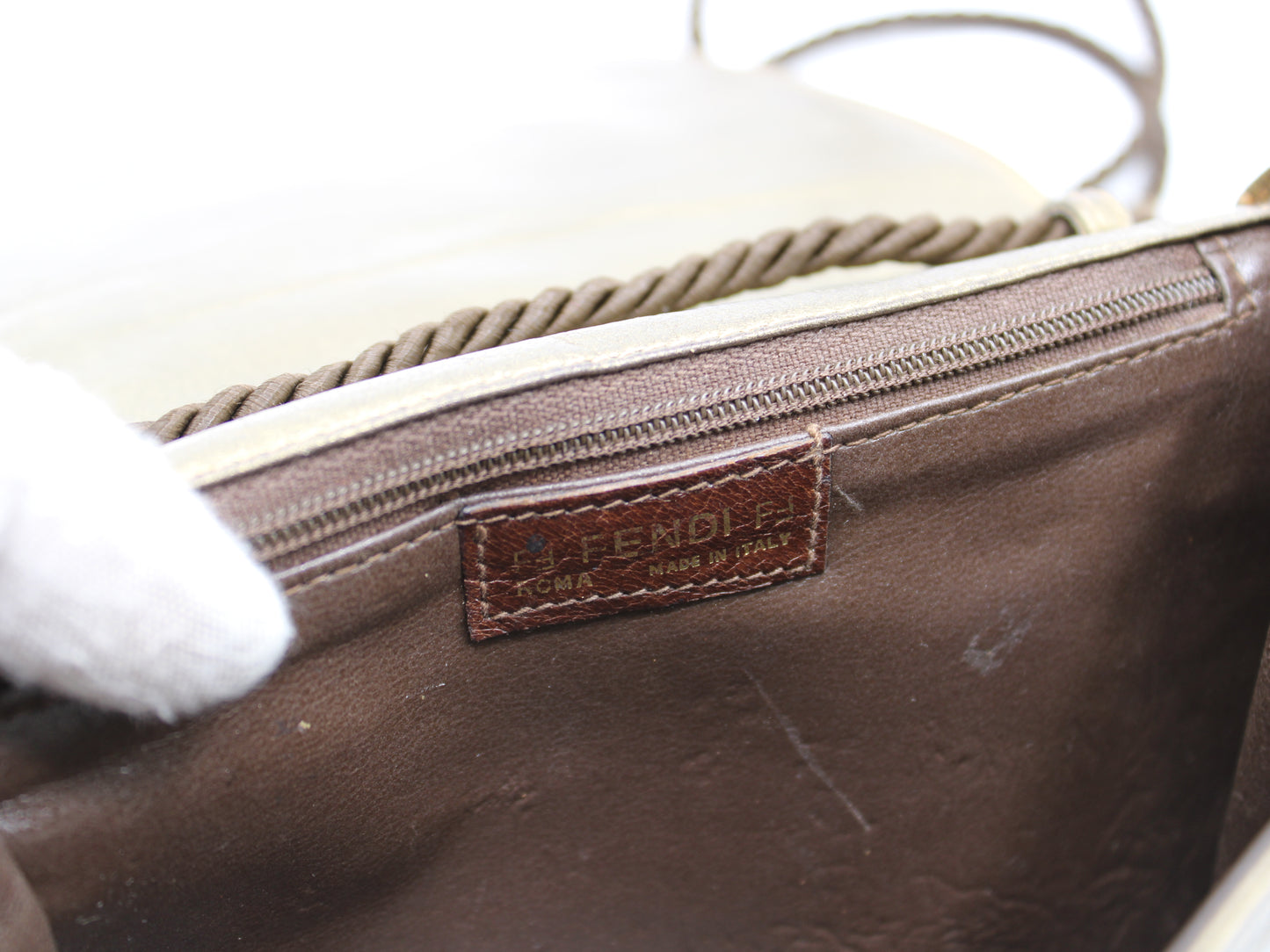 Fendi Bag Gold Tone Braided Leather Crossbody FF Logo Vintage