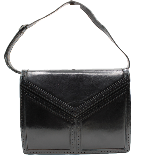 Yves Saint Laurent Black Leather Shoulder Bag Y Pattern Front View