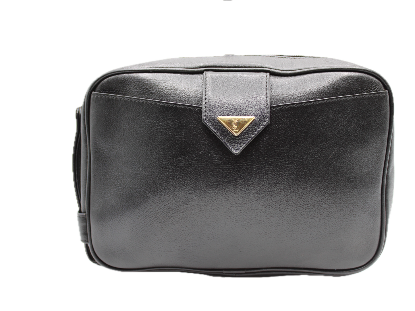 Yves Saint Laurent Black Leather Wristlet Clutch front view