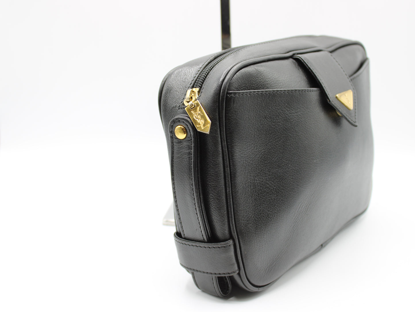 Yves Saint Laurent Black Leather Wristlet Clutch side view