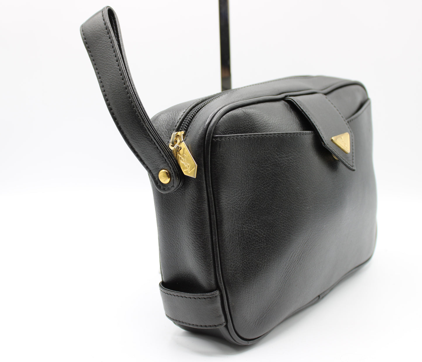 Yves Saint Laurent Wristlet Clutch Black Leather Vintage