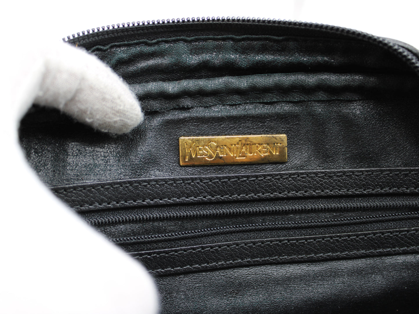 Yves Saint Laurent Wristlet Clutch Black Leather Vintage