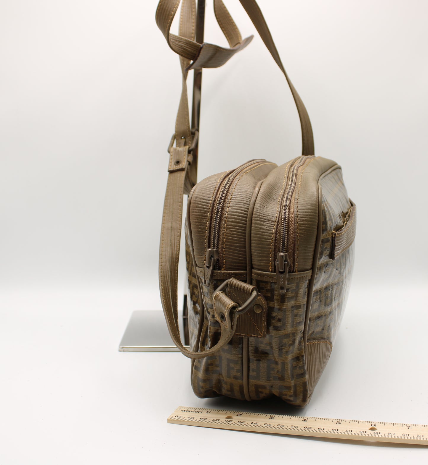 Fendi Patent Leather Crossbody Bag with Zucca Zucchino Print Vintage