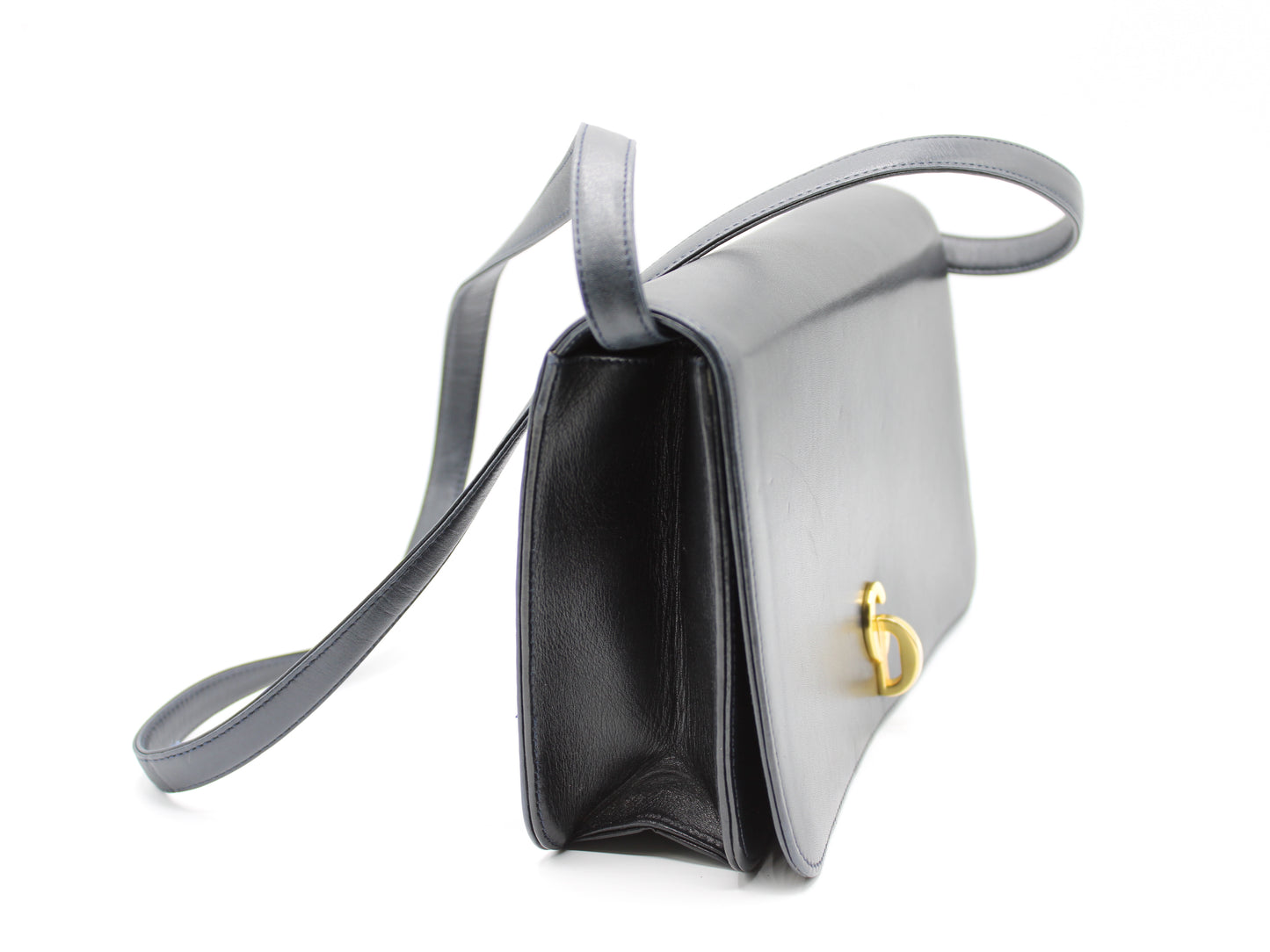 Christian Dior Navy Leather Crossbody Bag with 3D Logo Lock Vintage