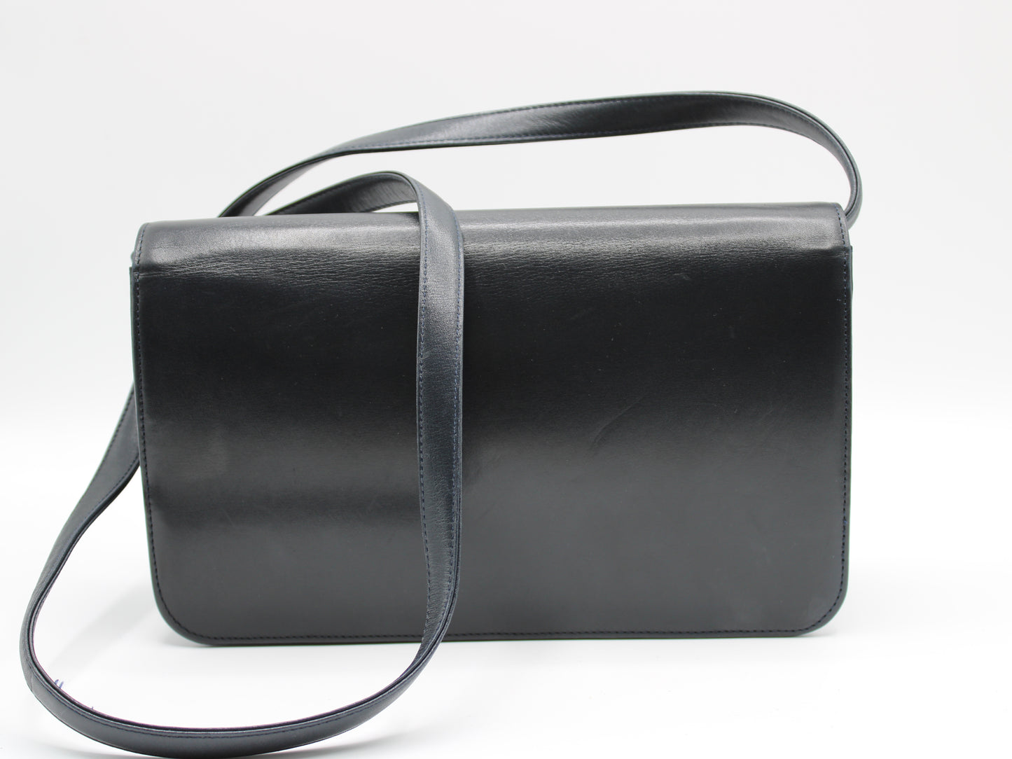 Christian Dior Navy Leather Crossbody Bag with 3D Logo Lock Vintage