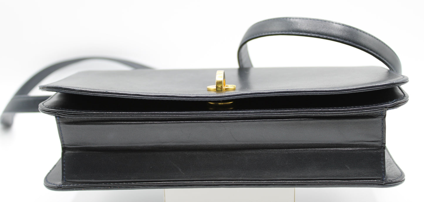 Christian Dior Navy Leather Crossbody Bag with 3D Logo Lock Vintage