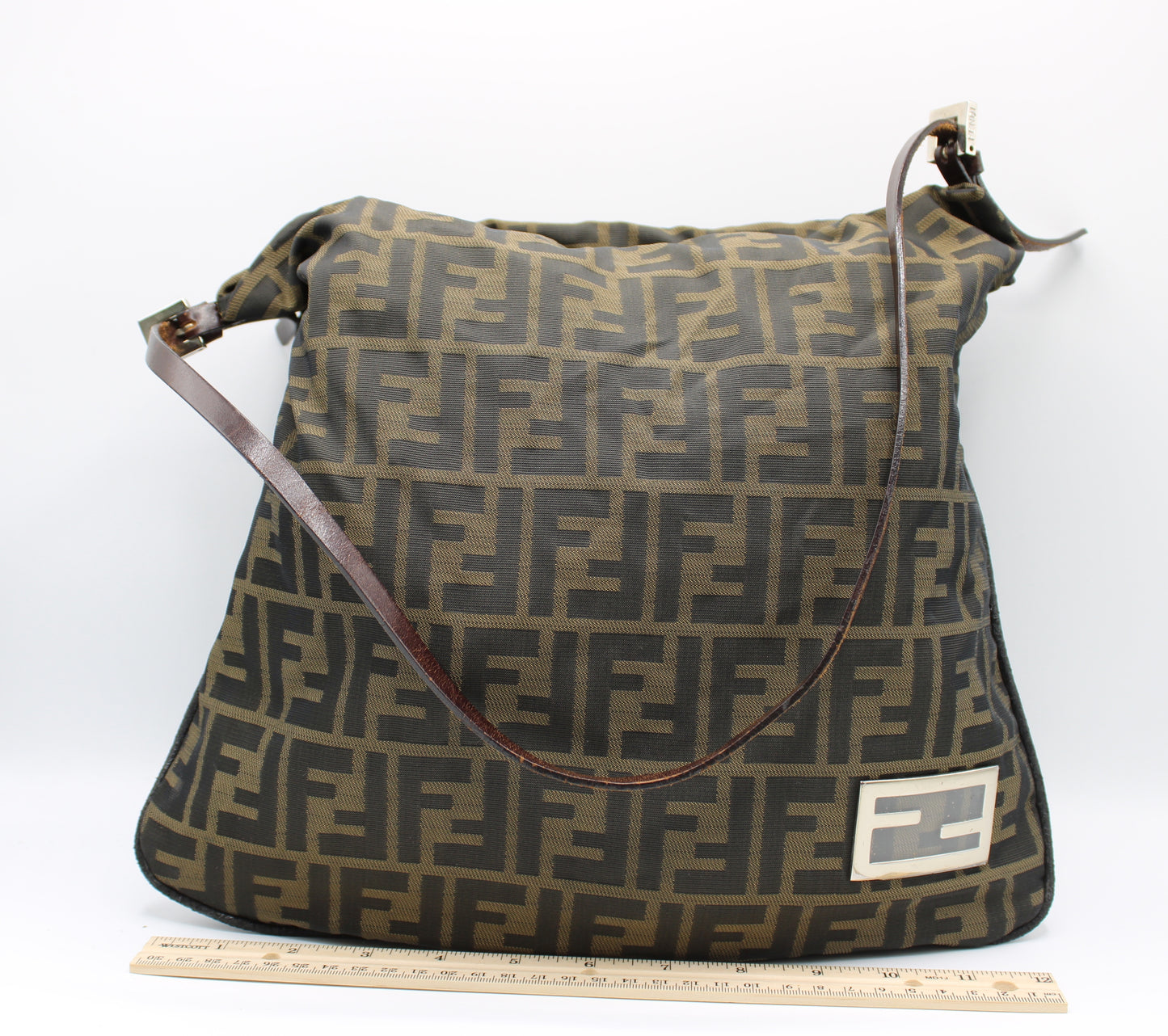 Fendi Brown Canvas Shoulder Zucca FF Logo Vintage