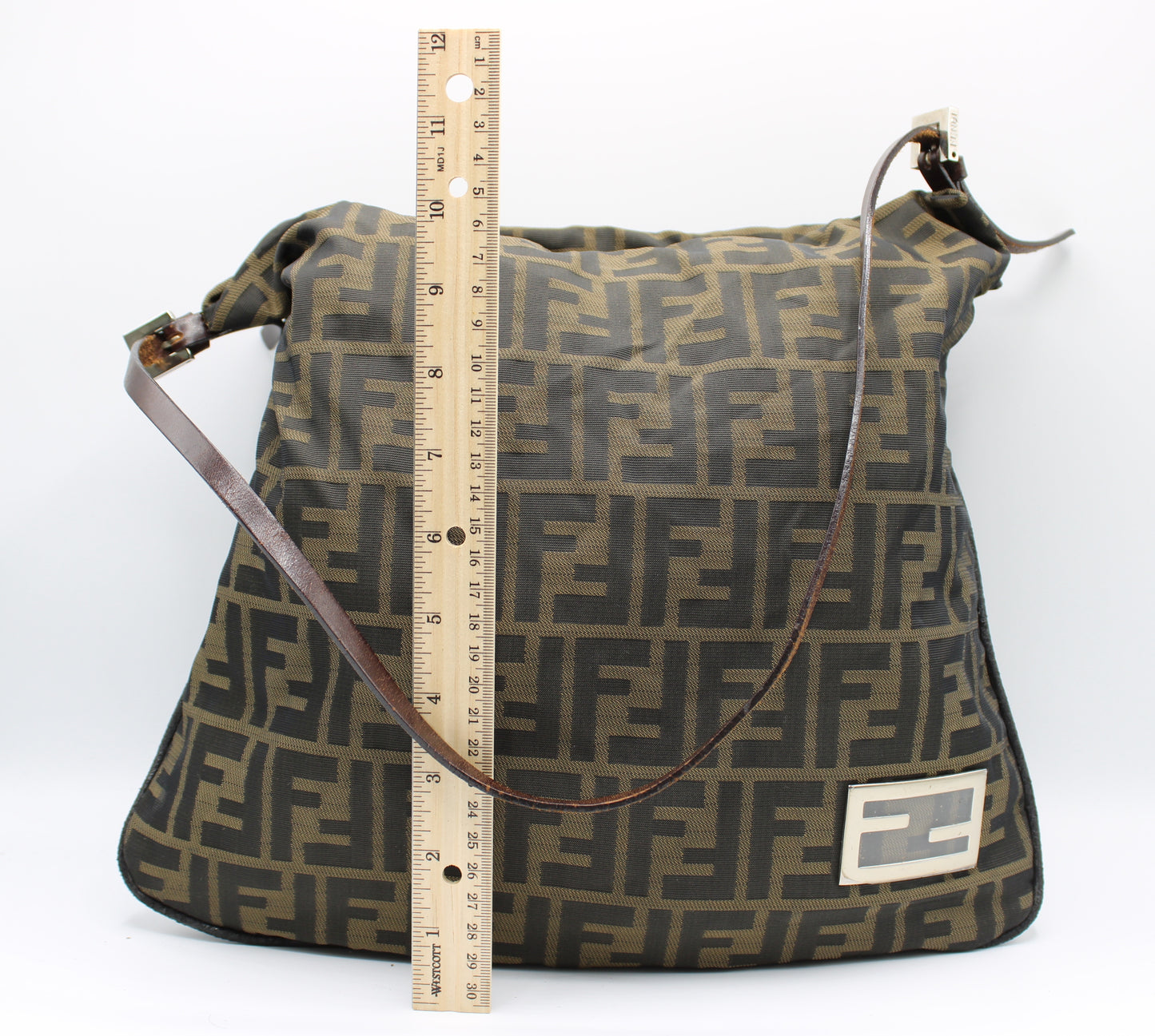 Fendi Brown Canvas Shoulder Zucca FF Logo Vintage