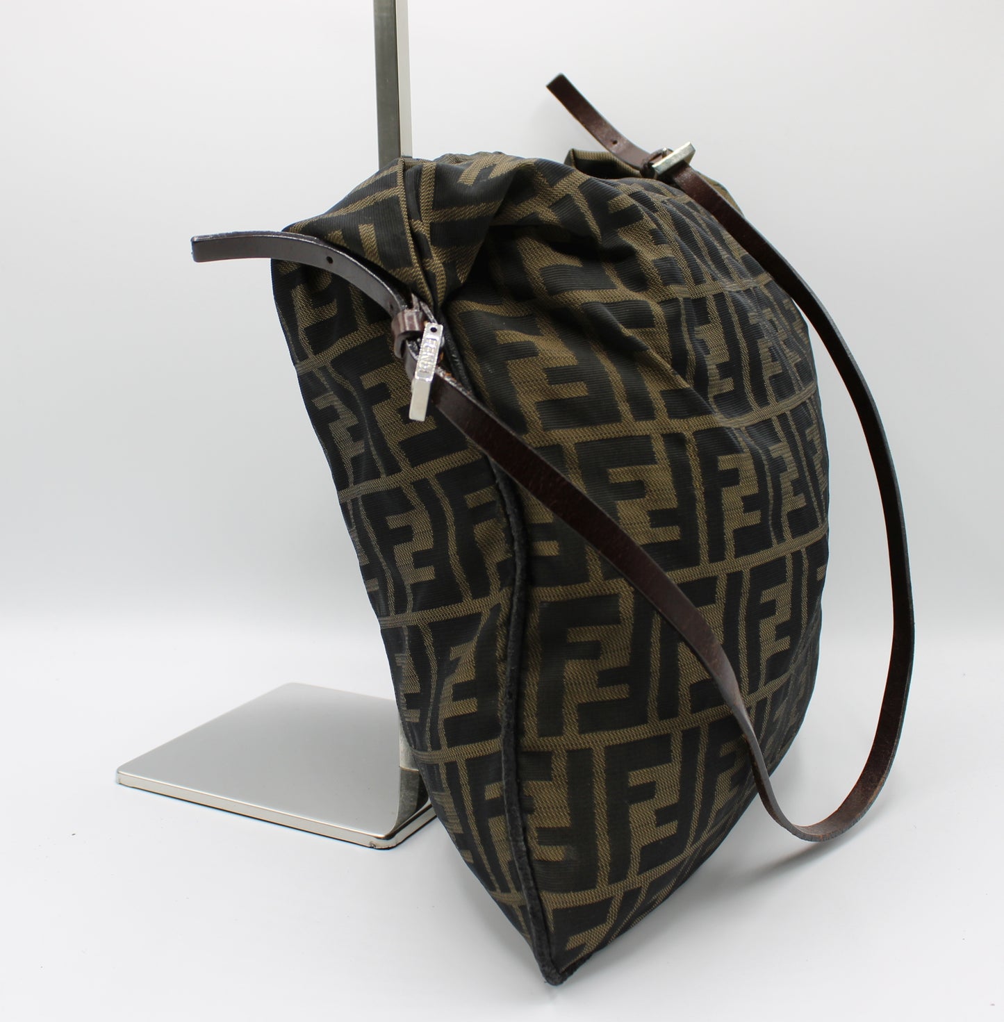 Fendi Brown Canvas Shoulder Zucca FF Logo Vintage