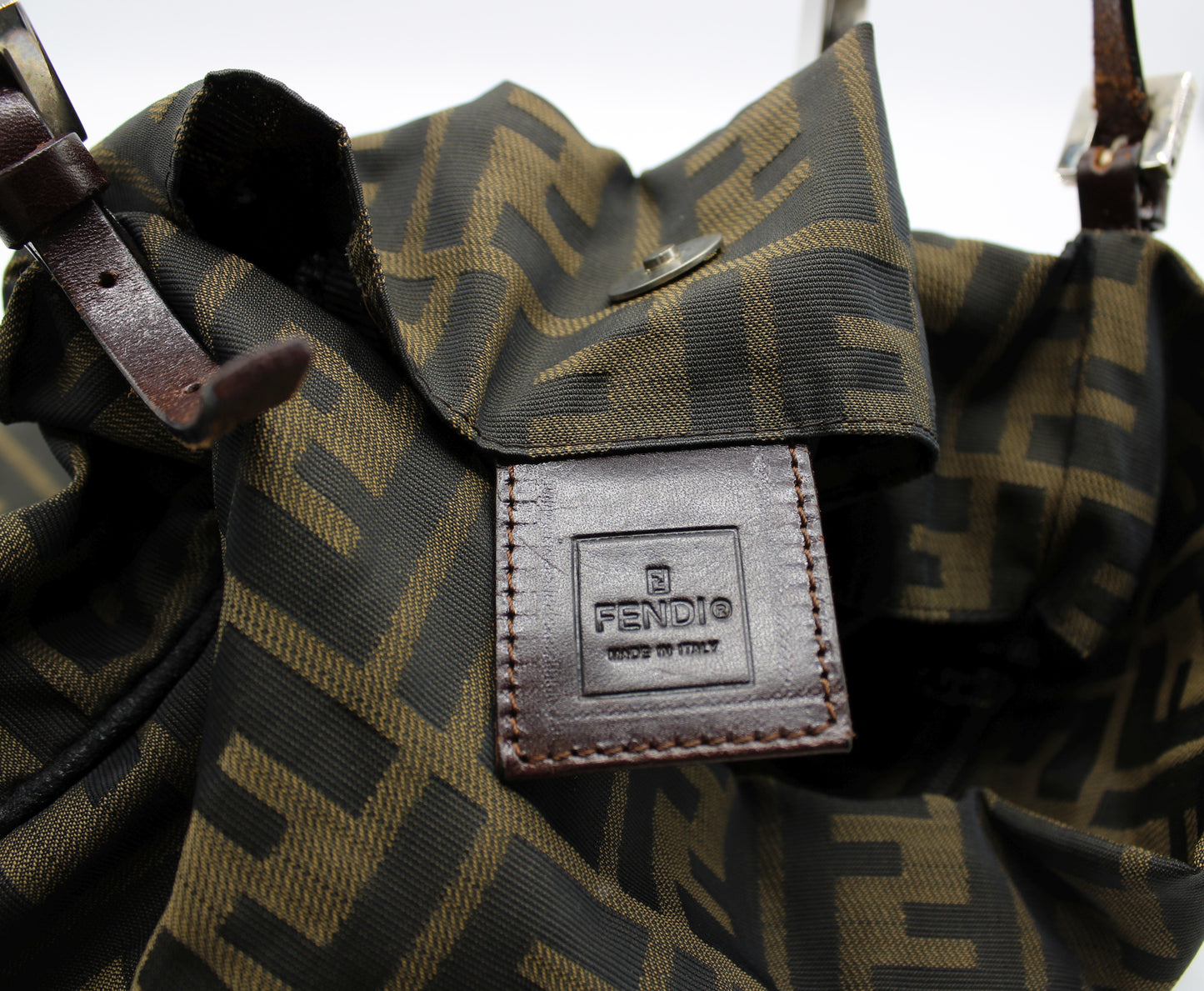 Fendi Brown Canvas Shoulder Zucca FF Logo Vintage