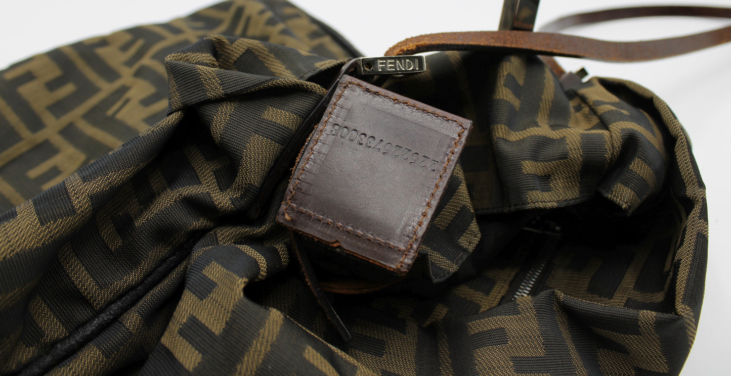 Fendi Brown Canvas Shoulder Zucca FF Logo Vintage