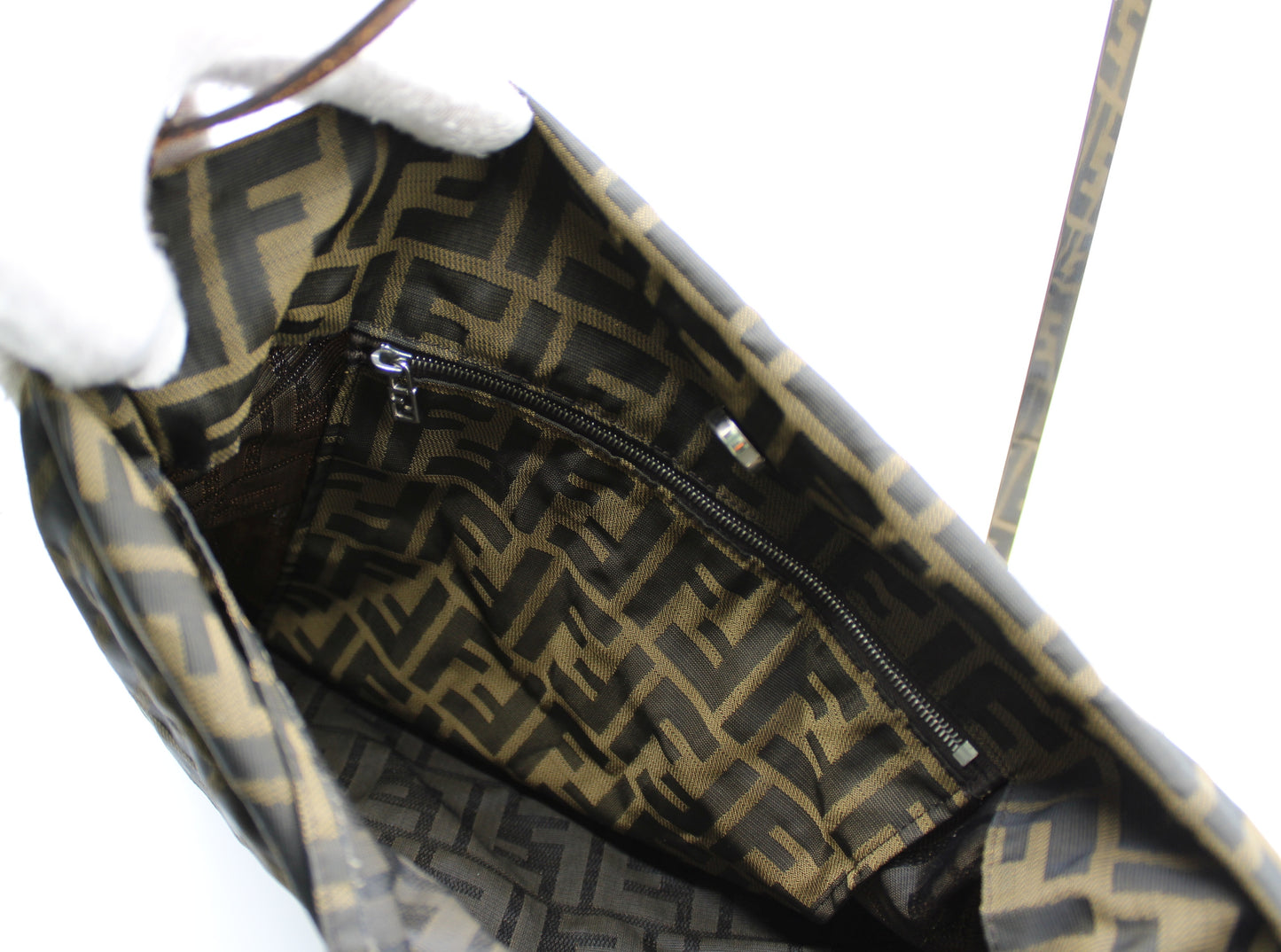 Fendi Brown Canvas Shoulder Zucca FF Logo Vintage