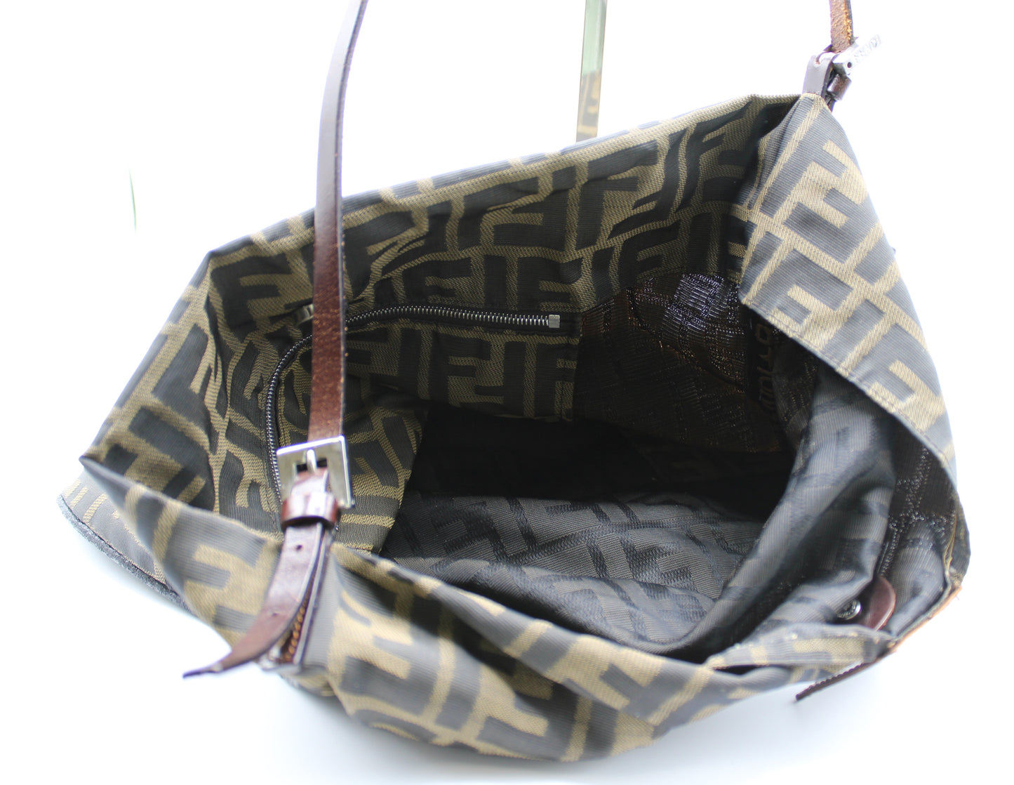 Fendi Brown Canvas Shoulder Zucca FF Logo Vintage