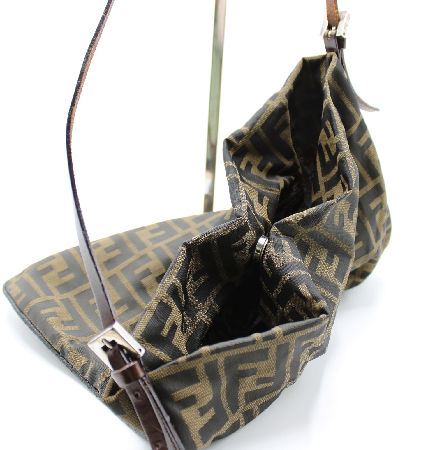 Fendi Brown Canvas Shoulder Zucca FF Logo Vintage