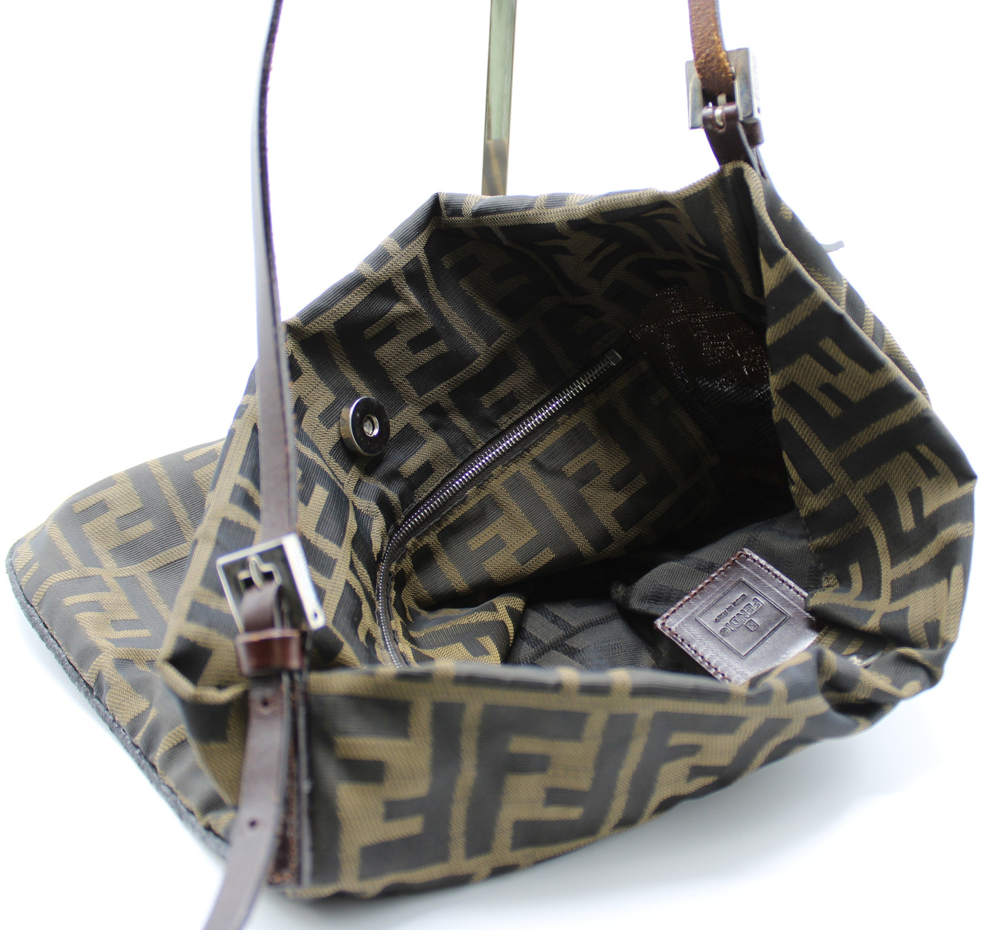 Fendi Brown Canvas Shoulder Zucca FF Logo Vintage