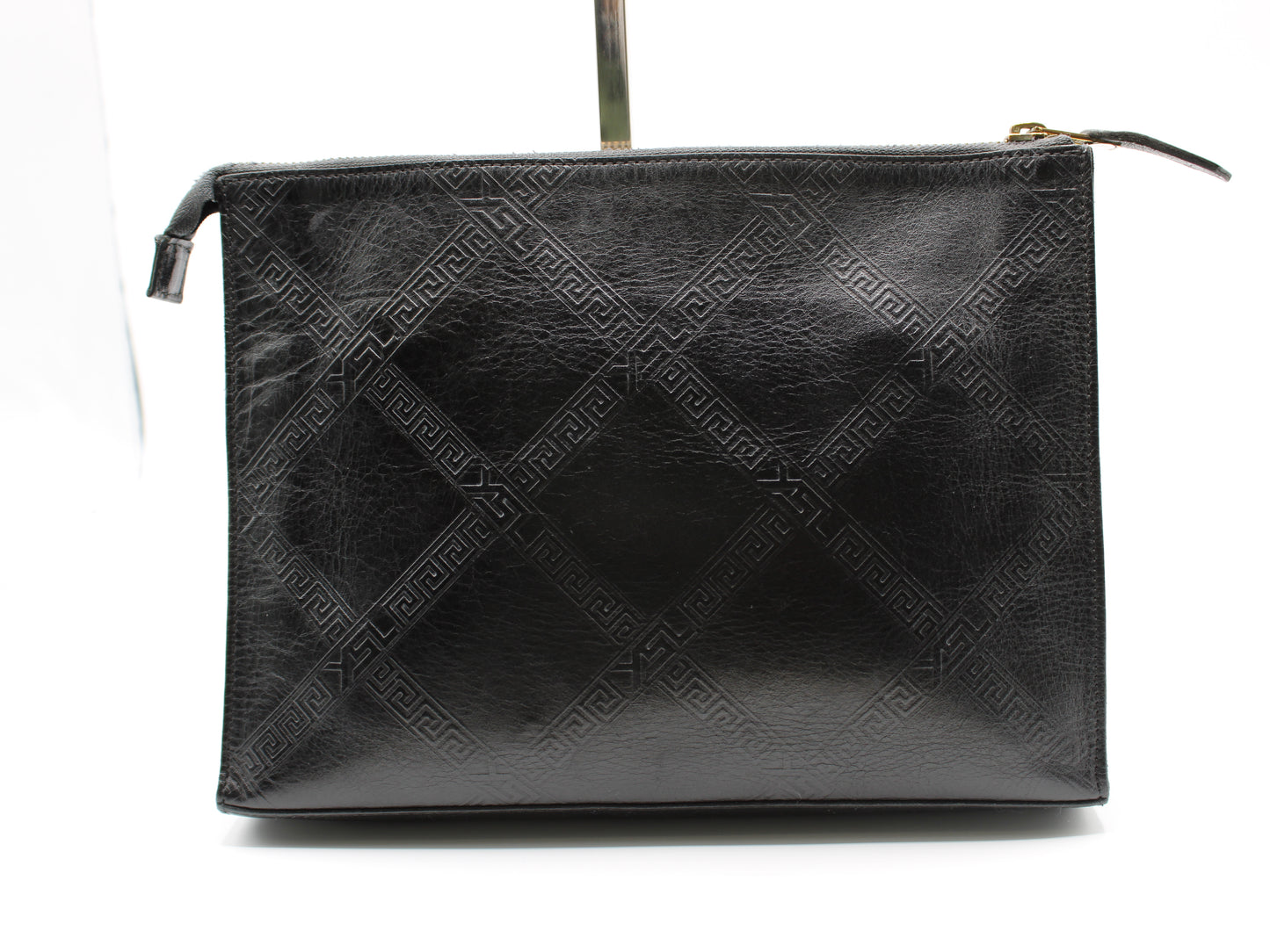 Yves Saint Laurent Clutch Black Leather Pouch Geometric Embossing YSL Vintage