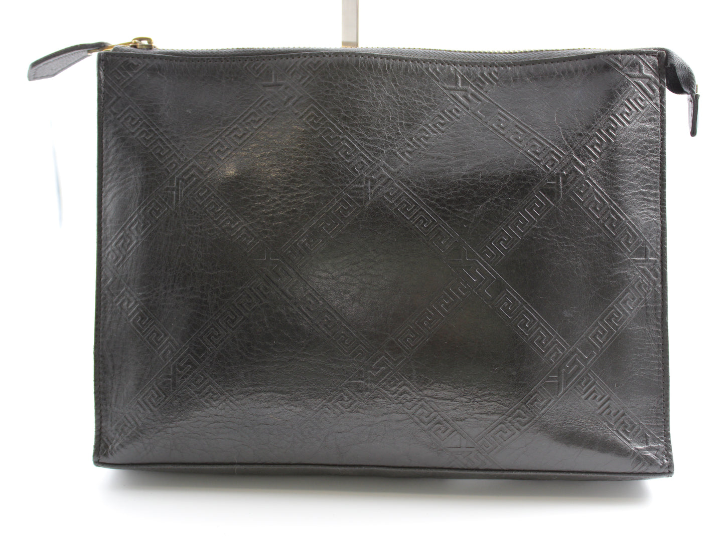 Yves Saint Laurent Clutch Black Leather Pouch Geometric Embossing YSL Vintage