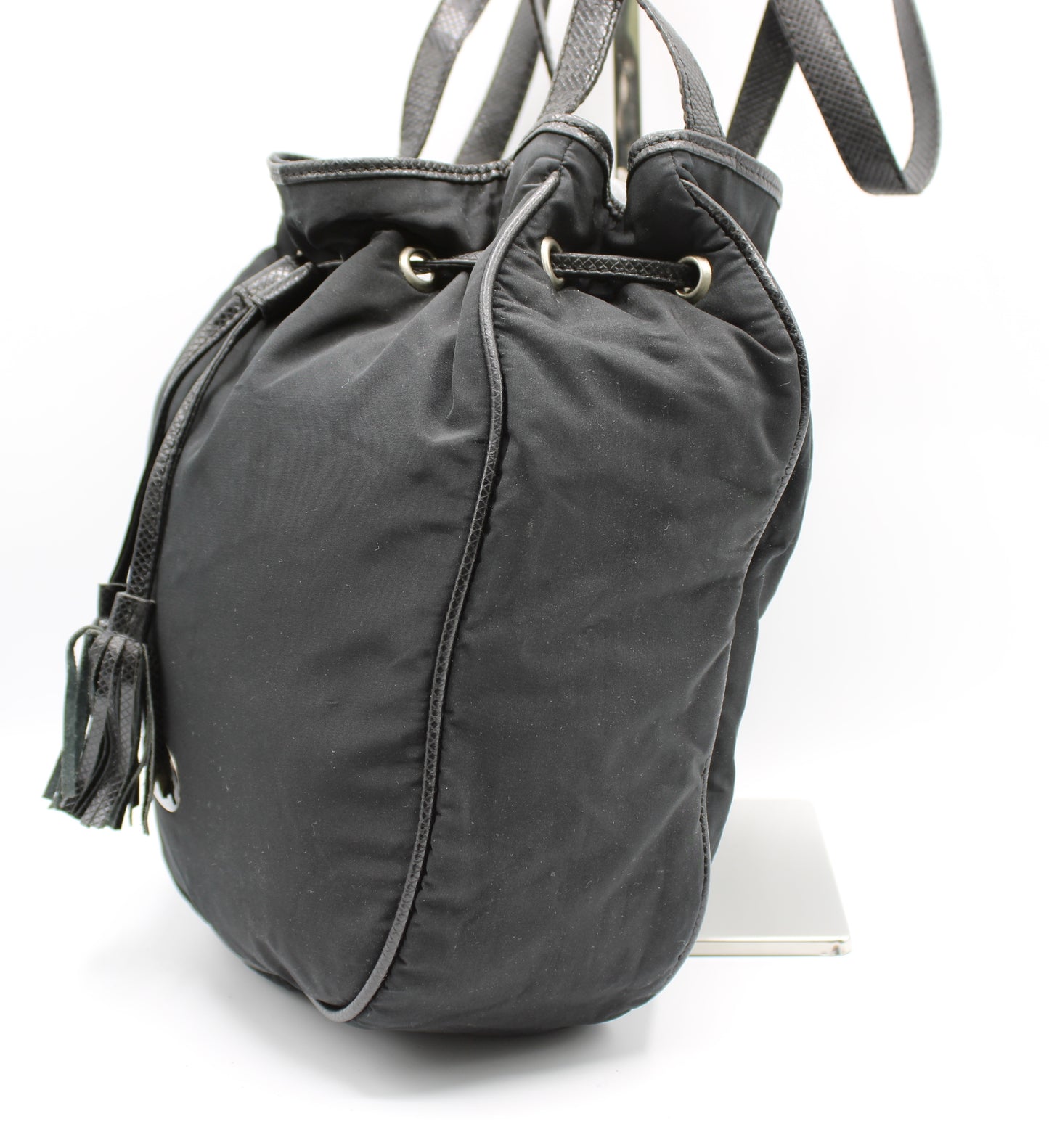 Bottega Veneta Black Leather Drawstring Tote Bag