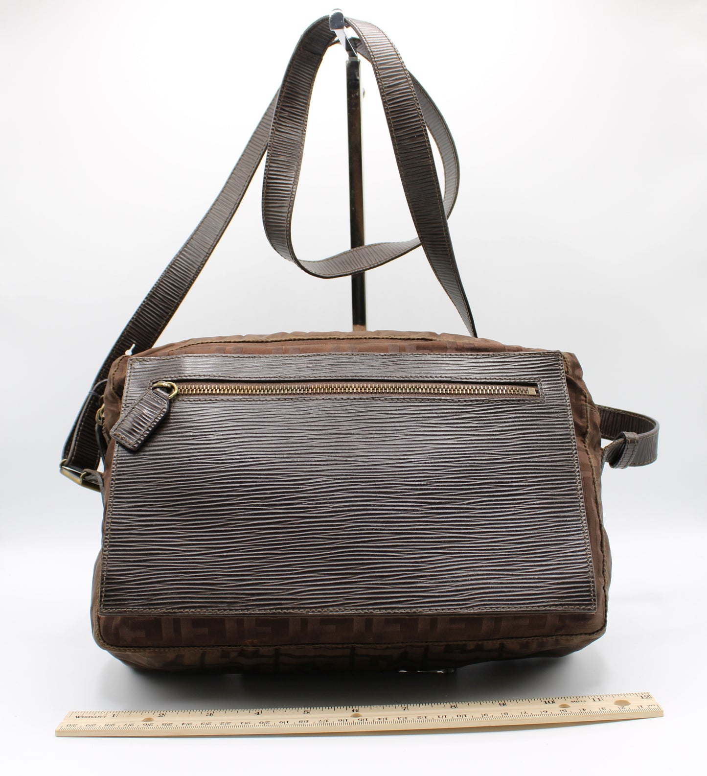Fendi Messenger Bag Zucca FF Leather Flap Vintage