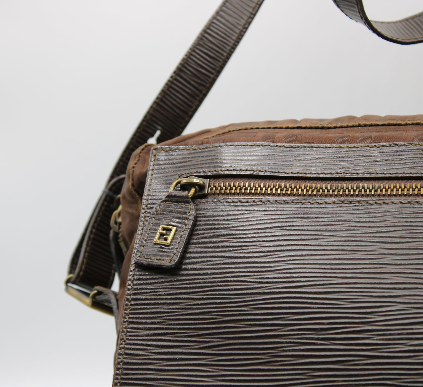 Fendi Messenger Bag Zucca FF Leather Flap Vintage