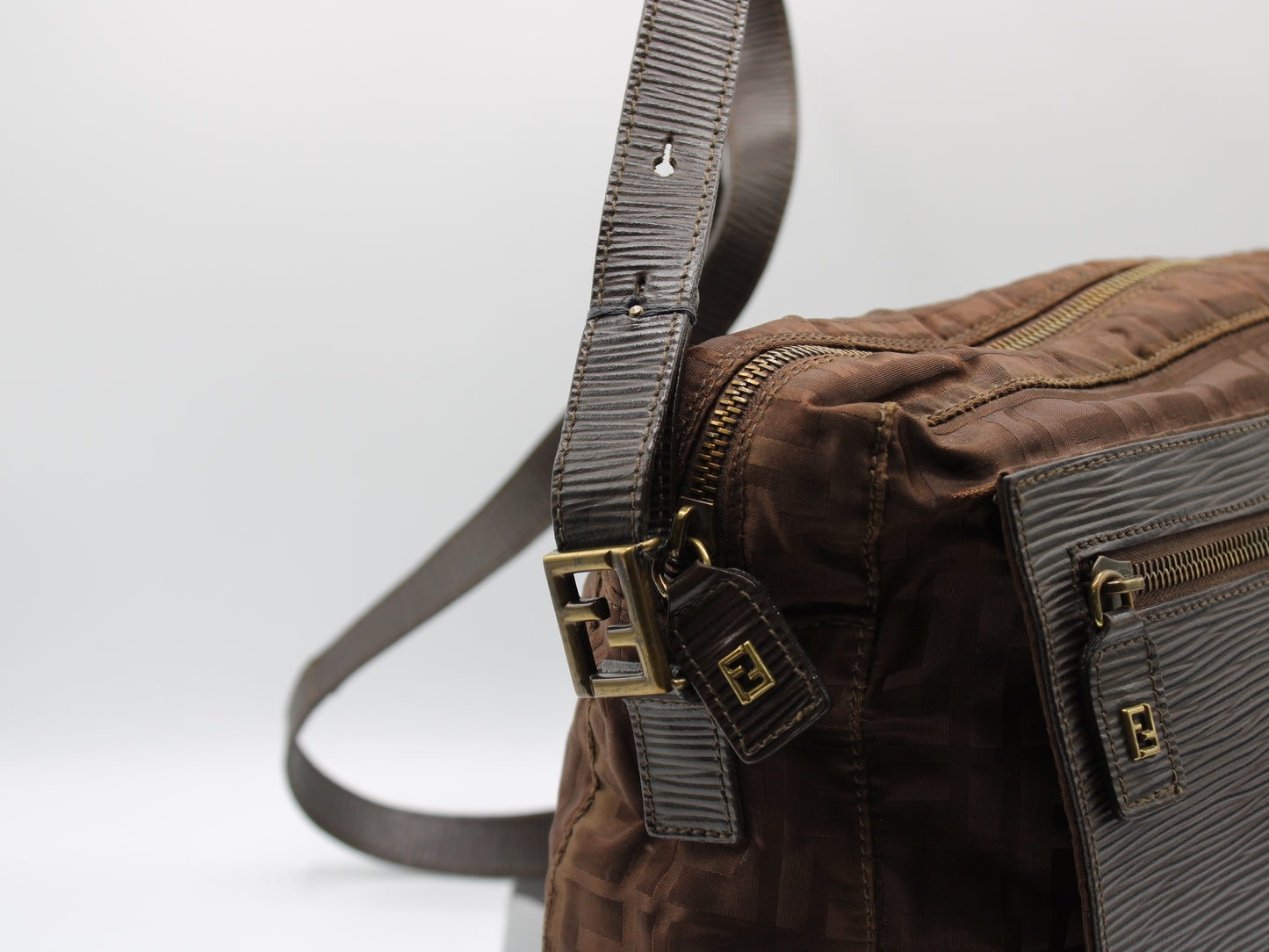 Fendi Messenger Bag Zucca FF Leather Flap Vintage