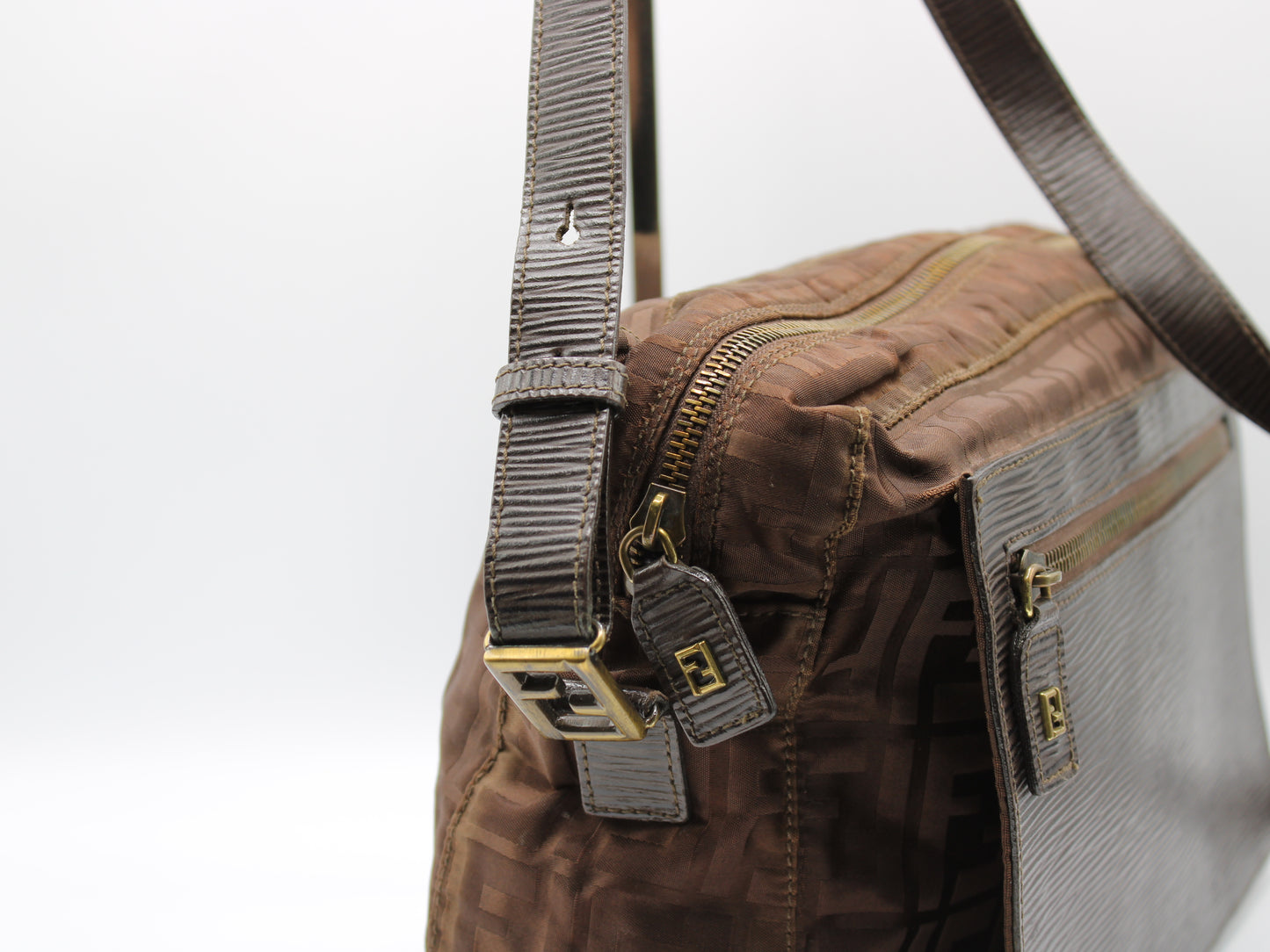 Fendi Messenger Bag Zucca FF Leather Flap Vintage