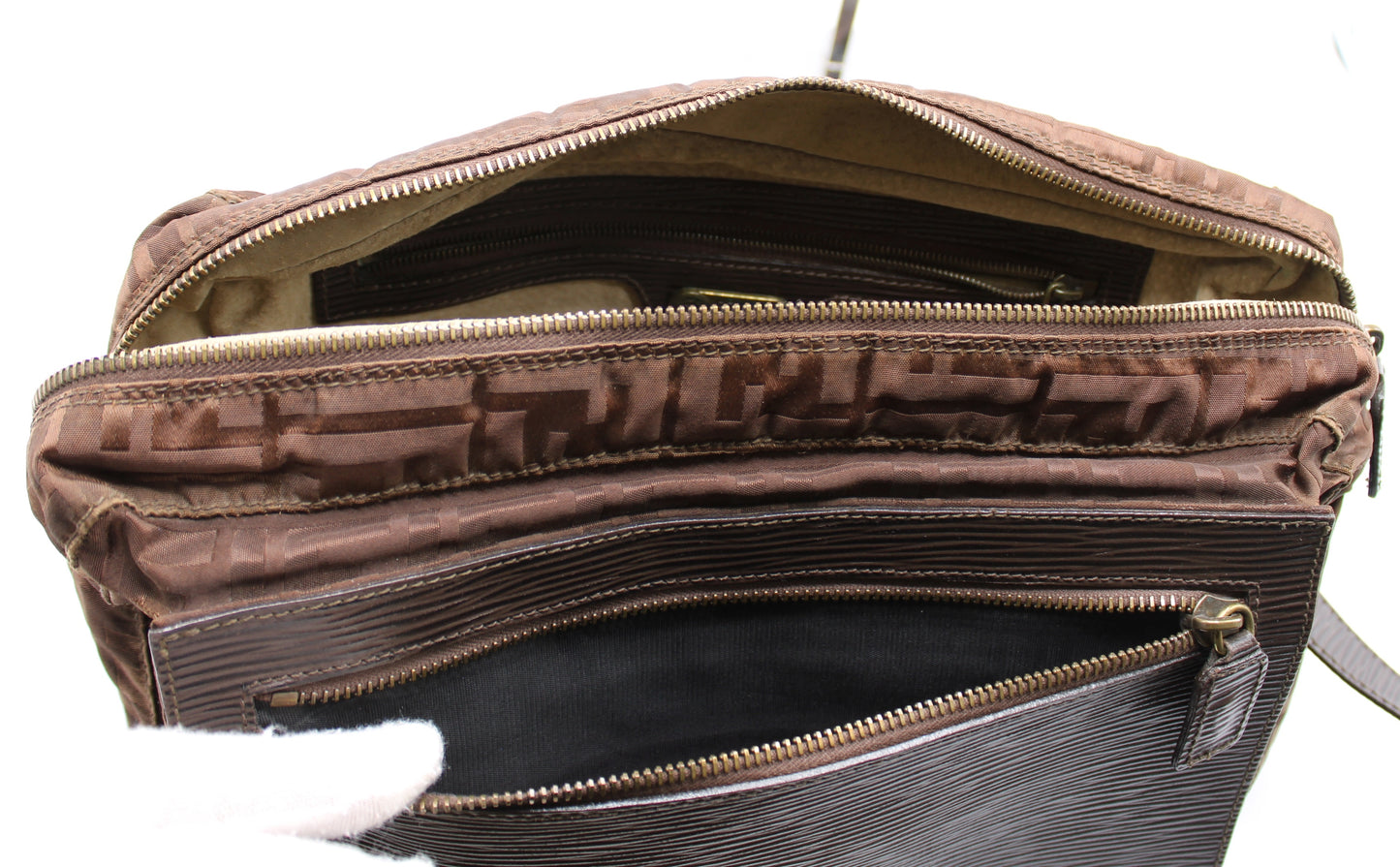 Fendi Messenger Bag Zucca FF Leather Flap Vintage
