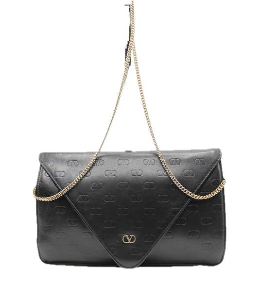 Valentino Garavani Black All over chain leather crossbody bag with Embossed Logo front view